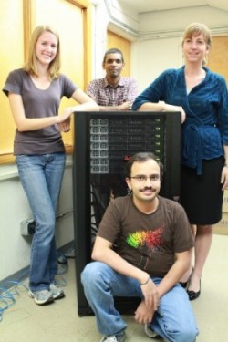 CaS students and Professors Emily Berglund (right) and Sarat Sreepathi (bottom) in the CCEE High-Performance Computing Lab (CCEE HPCL)