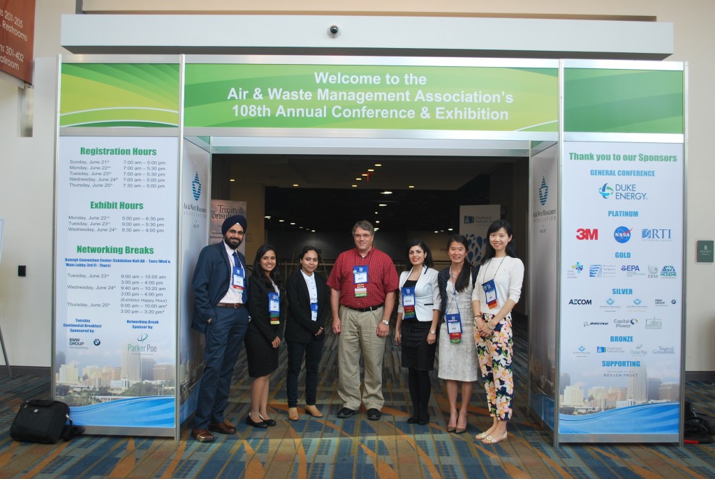 From left to right, Dr. Gurdas Sandhu (PhD, 2015), Disha Gadre (MENE, 2015), Tanzila Khan, Dr. Chris Frey, Maryam Delaraffiee, Xiaohui Zheng, and Dr. Wan Jiao (PhD, 2013).
