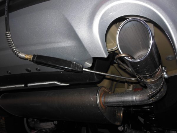 Exhaust emissions are continuously sampled from the tailpipe during real-world data collection.