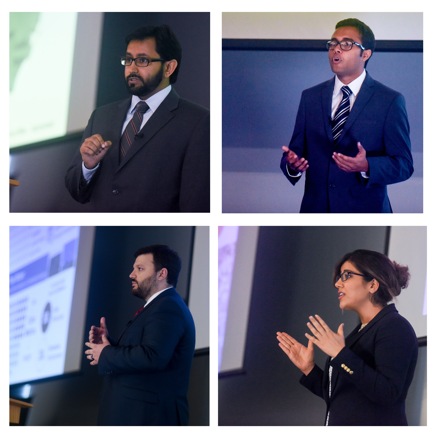 Four of the ten finalists in this year’s 3MT were CCEE students.  Ali Almalki (top left) Shams Al-Amin (top right) Resulali Orgut (bottom left) and Atefeh Zamani (bottom right). 
